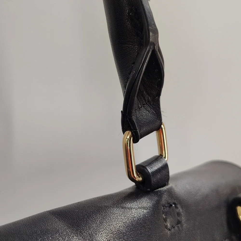 Antonio Melani Black Leather Purse Top Handle Flap Over
